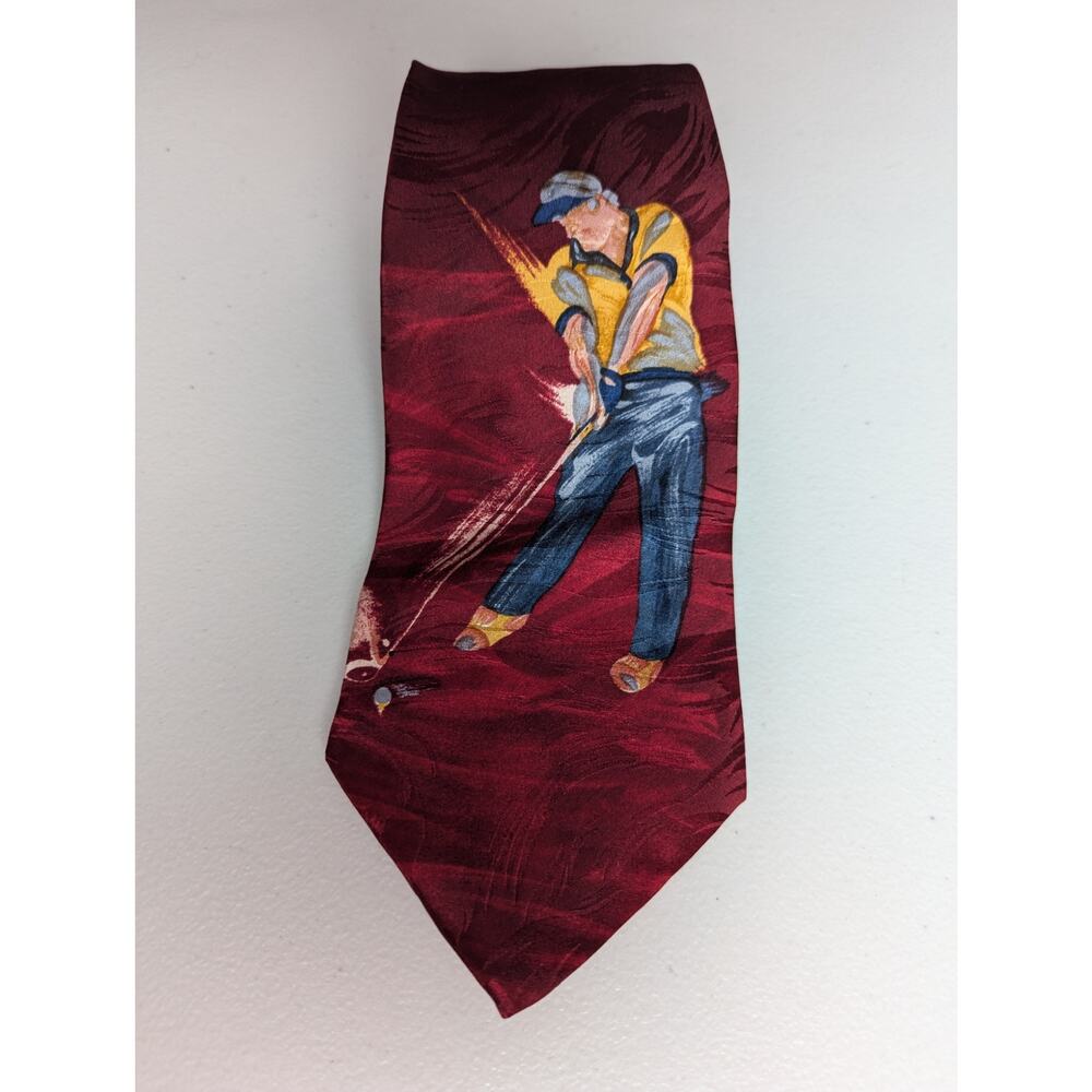 Terry Rose Golf Tie Silk Tee Shot Red Dad Necktie Office Novelty Gift